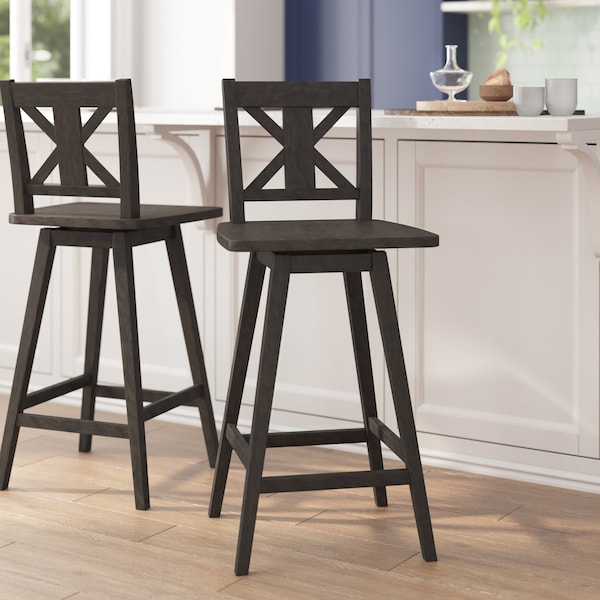Flash Furniture Gwendolyn Commercial Solid Wood Modern Farmhouse Swivel Bar Height Barstool in Gray Wash Walnut ES-G1-29-GY-GG - main